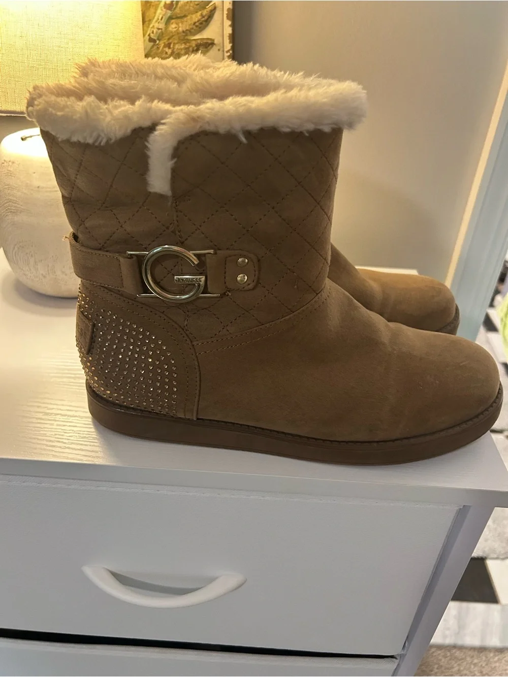 Guess Women's Quilted Faux-Fur Lined Winter Ankle Boots - Brown
